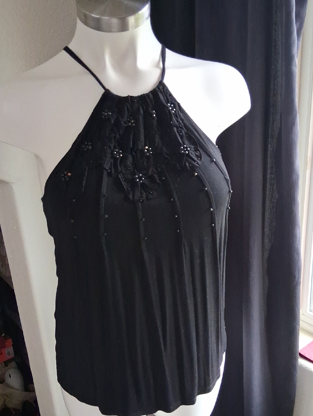 INC International Concepts Black Halter Tank with Beaded Detail
